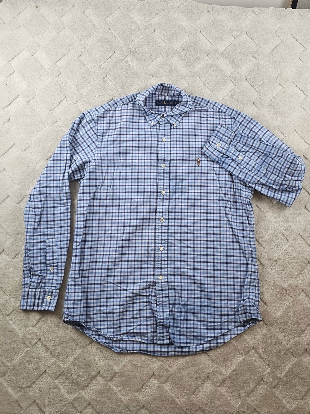 Ralph Lauren Oxford Button Up Shirt Mens Large Plaid Blue